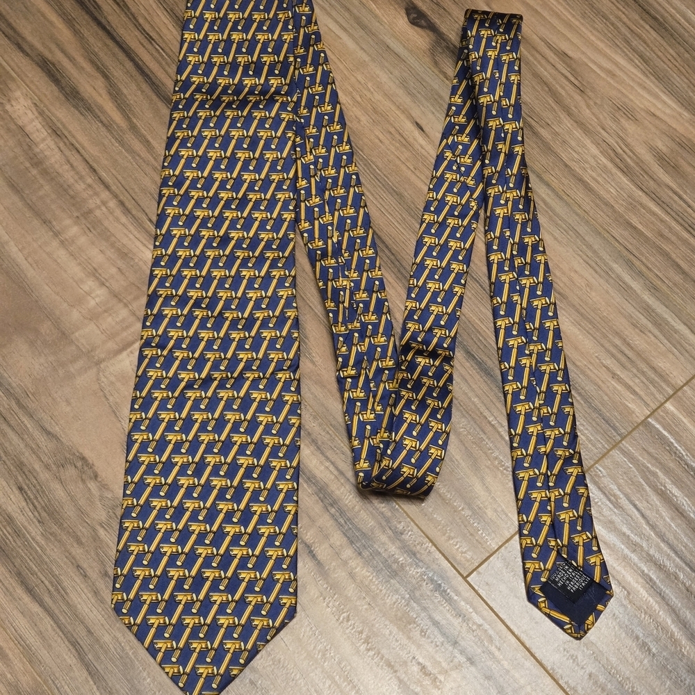 Beaufort For Tie Rack - Blue Silk With Yellow Razor Patterned Tie